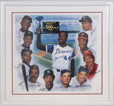 500 Home Run Club Multi Signed Litho with 11 Signatures Including Aaron, Mays & Williams in 37x35 Framed Display (Beckett)